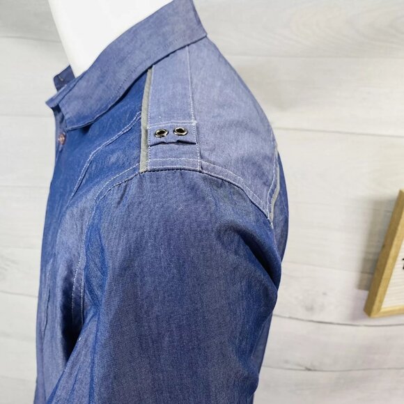 INC International Concept Macys Blue Roll Tab Sleeve Shoulder Tab Shirt Sz L NEW - Picture 10 of 12